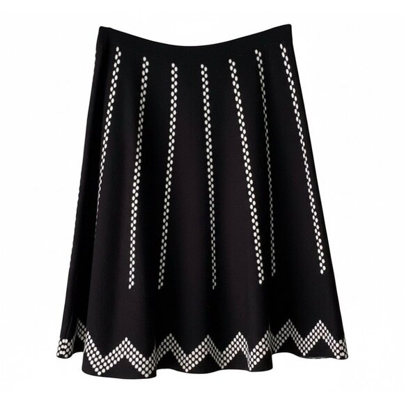 Neuman Marcus Spense Black White Knit Skirt Sz M Striped Chevron NWT RN 73163 - Picture 3 of 5